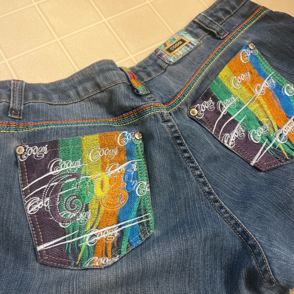 COOGI Denim with Multicolor Embroidered Pockets